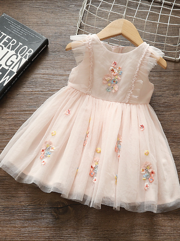 Baby Spring dress features tulle layers with cute embroidered flowers