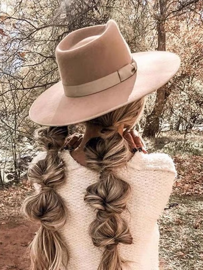 Girls Fashion Forward Woolen Fedora Hat With Teardrop Crown- beige