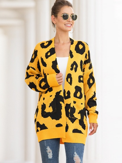 Women's Lady Leopard Knitwear Cardigan Yellow