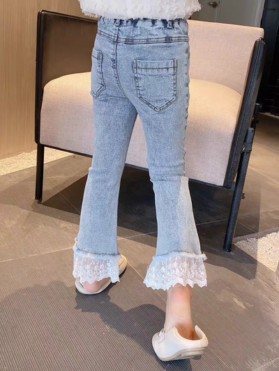 Girls Clothing Sale | Butterfly Lace Hem Jeans  | Girls Boutique