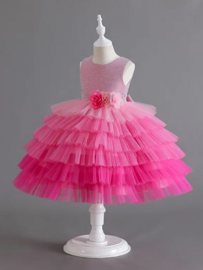 Mia Belle Girls Tiered Pink Tutu Dress | Girls Spring Formal Dresses