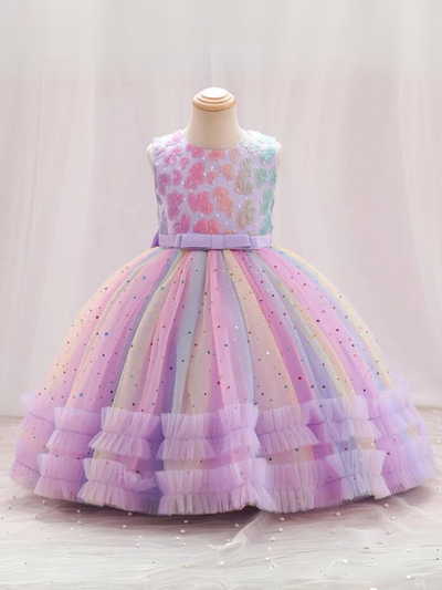 Mia Belle Girls Sequined Rainbow Tulle Dress | Girls Spring Dresses