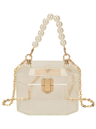 Girls Formal Accessories | Ivory Acrylic Box Pearl Handle Handbag