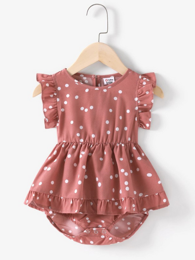 Mommy & Me | Matching Dress | Short Sleeve Polka Dot Ruffle Wrap Dress