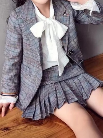 Little Girl Boss Checkered Blazer & Skirt Set