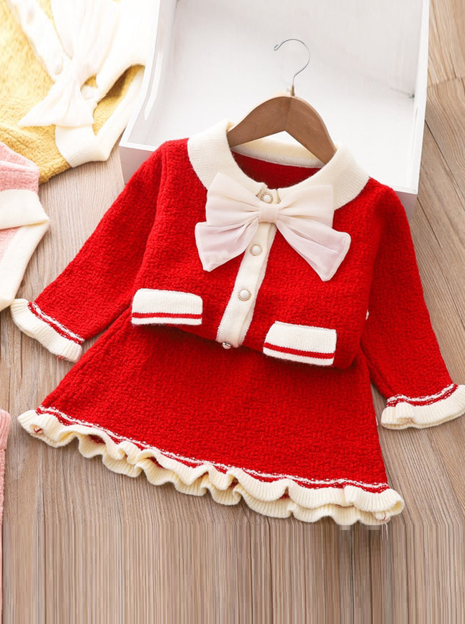 Fashionable Fall Red Knit Sweater and Skirt Set