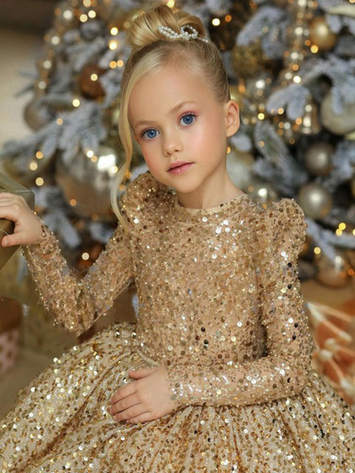 Gold Long Sleeve Mini Special Occasion Dress