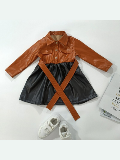 Faux Leather Belted Collard Dress