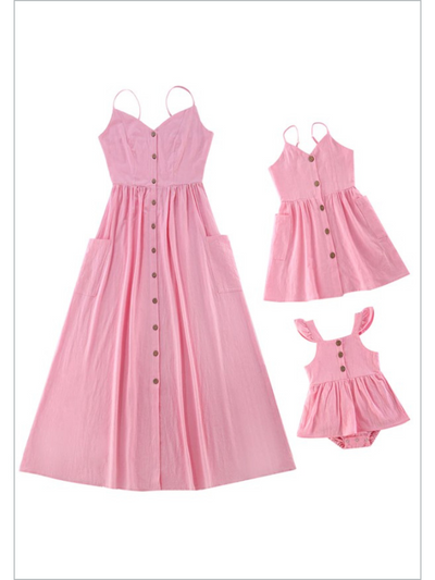 Mommy & Me Matching Dresses | Family Look Pink Buttoned Cotton Dress