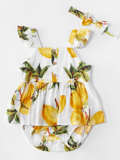 Mommy & Me | Matching Dresses | Sleeveless Buttoned Lemon Print Dress