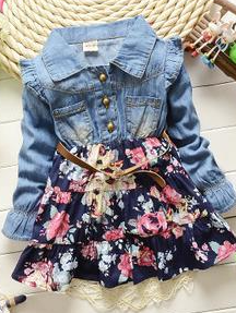 Girls Casual Spring Dresses | Denim Bodice Floral Tiered Ruffle Dress