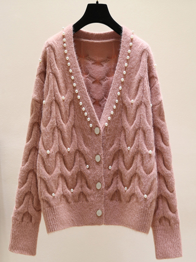 Women's Pearl Knit Button Down Cardigan Pink