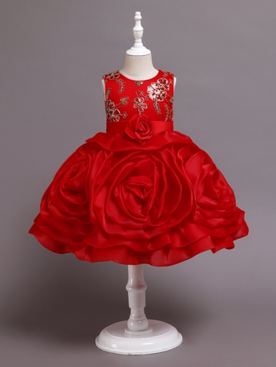 Girls Winter Holiday Dress | Sleeveless Rose Shimmer Formal Dress