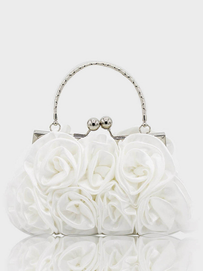 Girls Formal Accessories | Elegant White Rosette Clutch Purse Handbag
