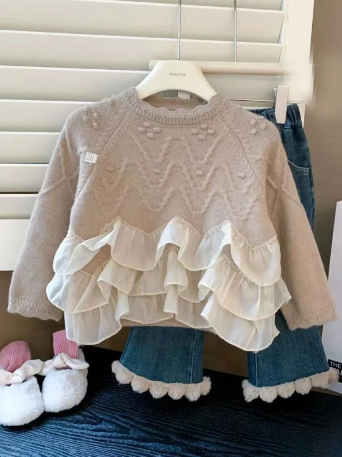 Mia Belle Girls Ruffle Tulle Sweater | Girls Winter Tops