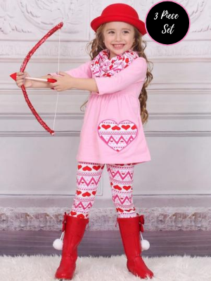Kids Valentine's Clothes | Little Girls Tunic, Scarf & Legging Set