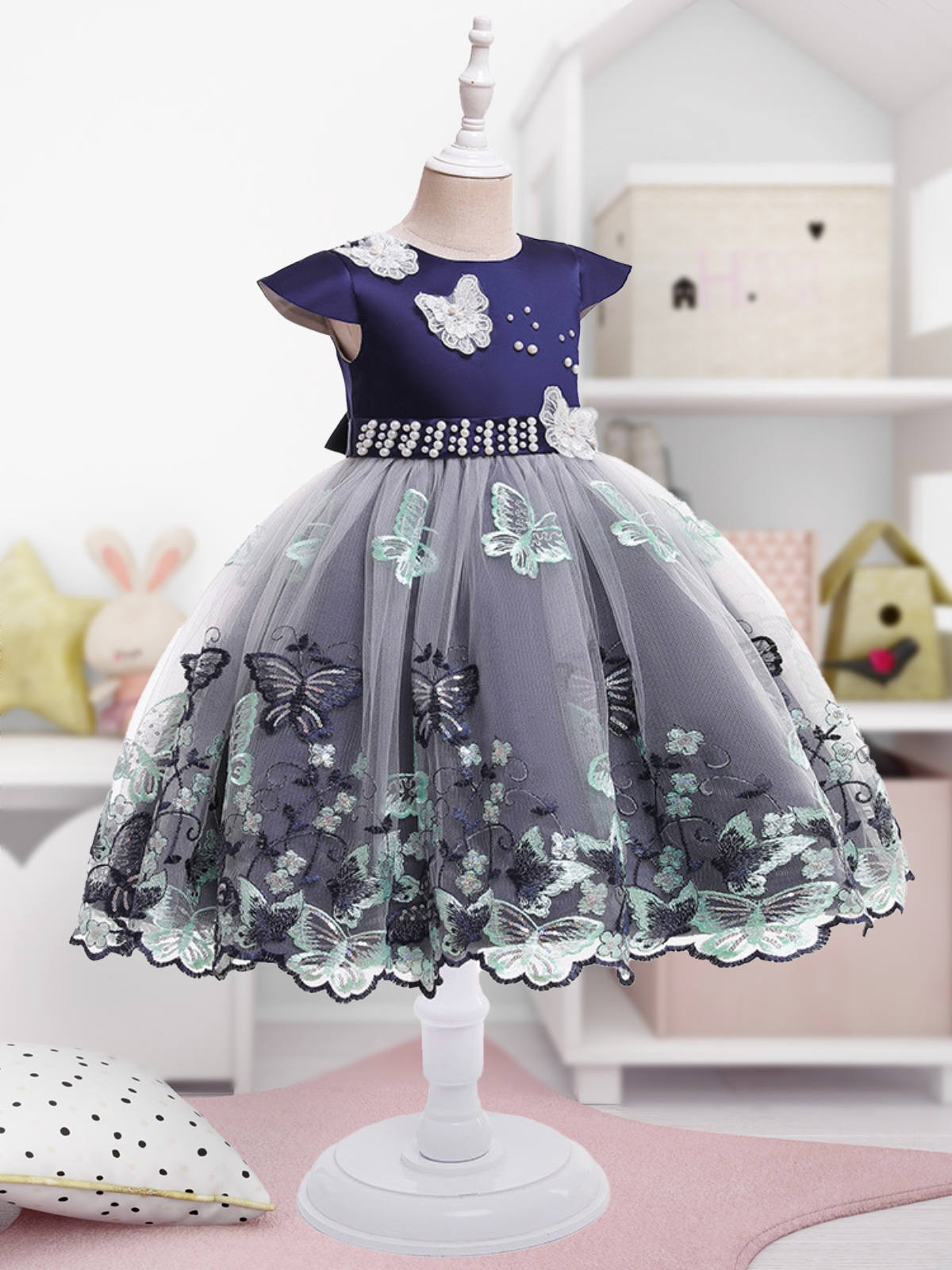 Girls Formal Dresses | Butterfly Lace Embroidered Princess Dress