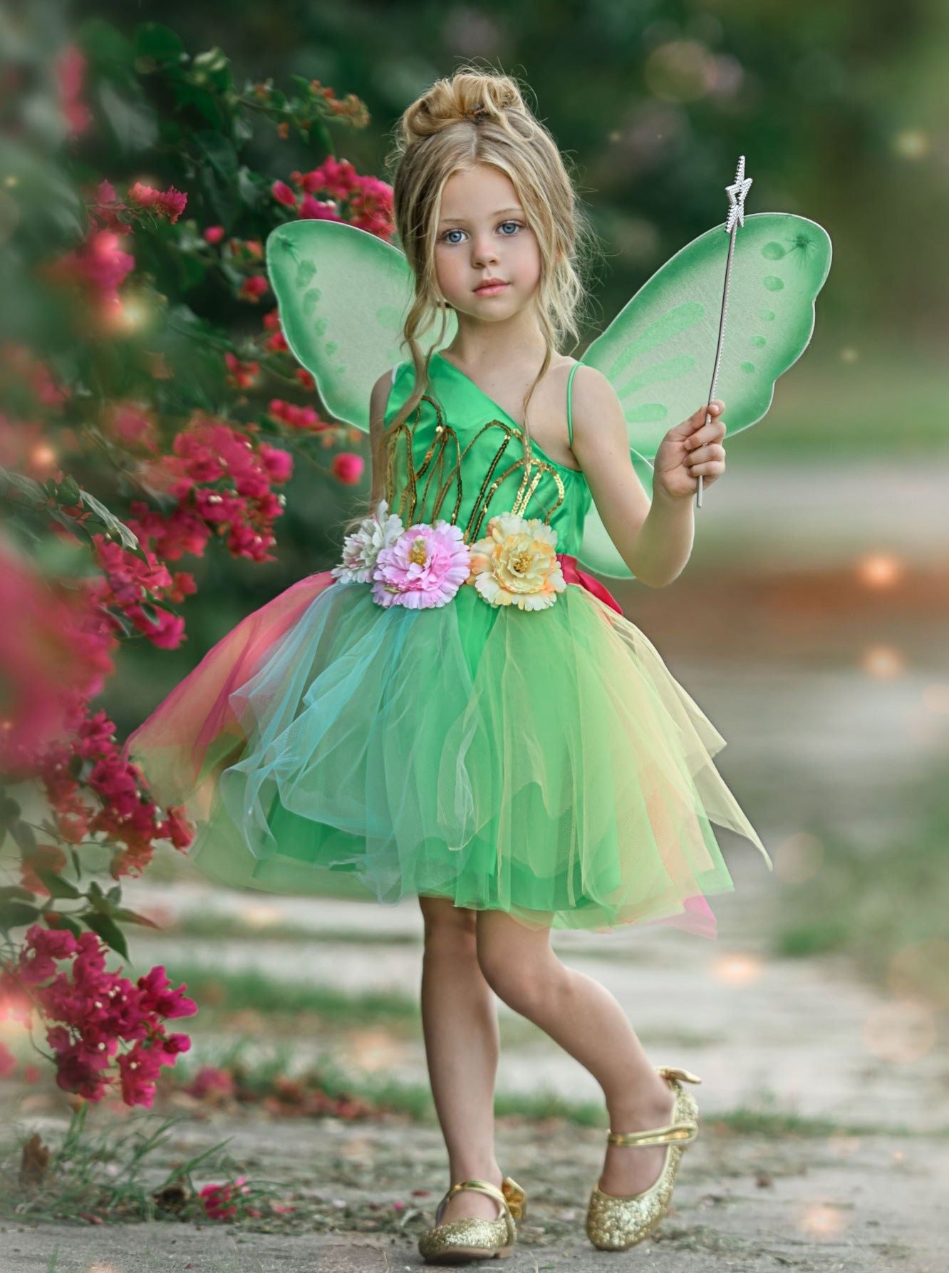 Girls Flower Sequined Tinkerbell Inspired Halloween Costume