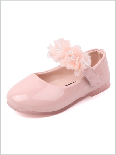 Girls Cutest  Vegan Patent Leather Mary Jane Flats By Liv and Mia - Pink