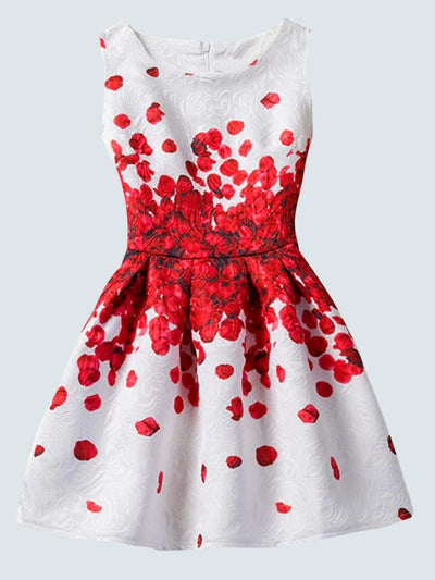 Girls Printed A-Line Dress - Red Flower / 6 - Girls Spring Casual Dress