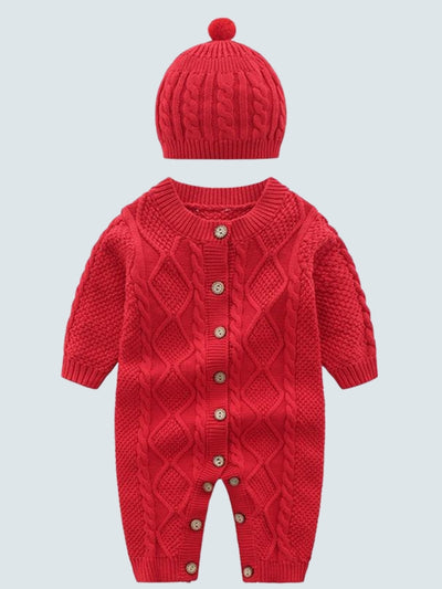 Baby Sweater Knit Onesie with Matching Hat Set - Mia Belle Girls
