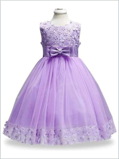 Little Girls Party Dresses | Sleeveless Floral Bodice Tulle Party Gown