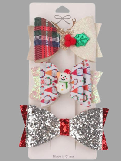 Cute Christmas Accessories | Girls Sparkle Bow Christmas Hair Clip Set