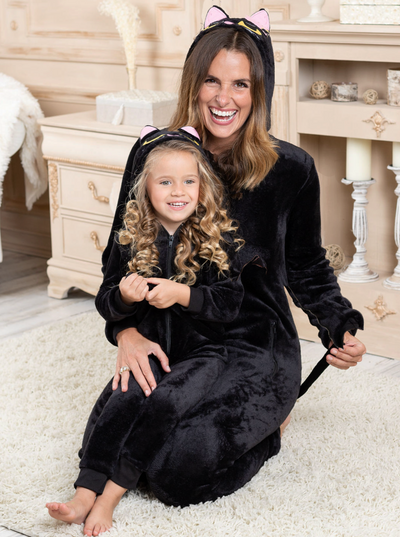 Mommy & Me Clothes | Black Cat Hoodie Onesie Pajamas | Mia Belle Girls