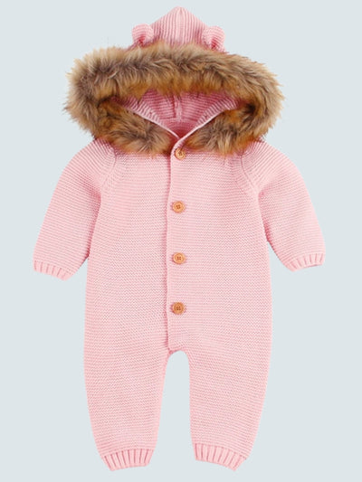 Baby Makes Your Heat Melt Knit Faux Fur Hooded Onesie