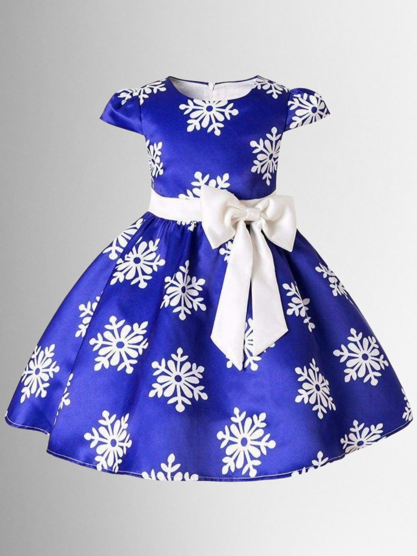 Winter Formal Dresses | Girls Blue Cap Sleeve Snowflake Holiday Dress