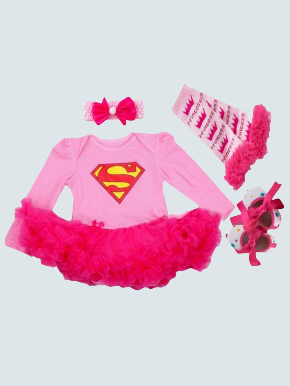Baby Superwomen Onesie with Matching Socks, Headband, and Shoes