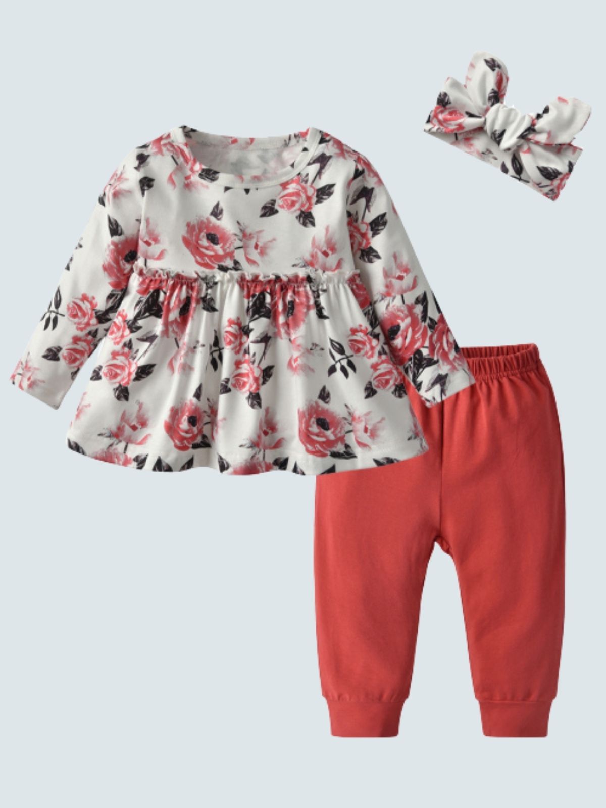 Baby Floral Funtime Long Sleeve Casual 3 Piece Set Dusty Pink