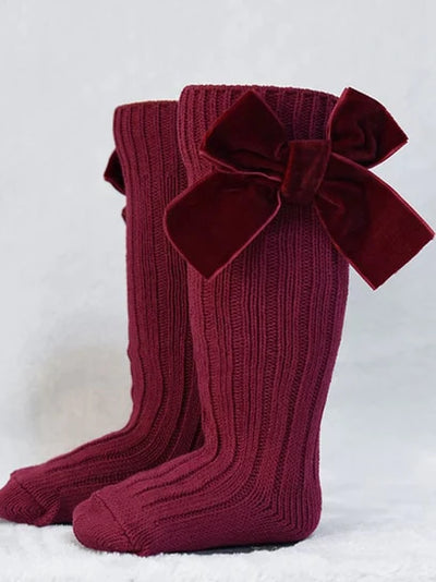 Every Accessories For Girls | Ribbed Knee High Velvet Bow Socks