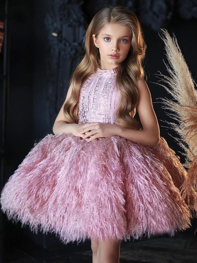 Pink Faux Feather Dress