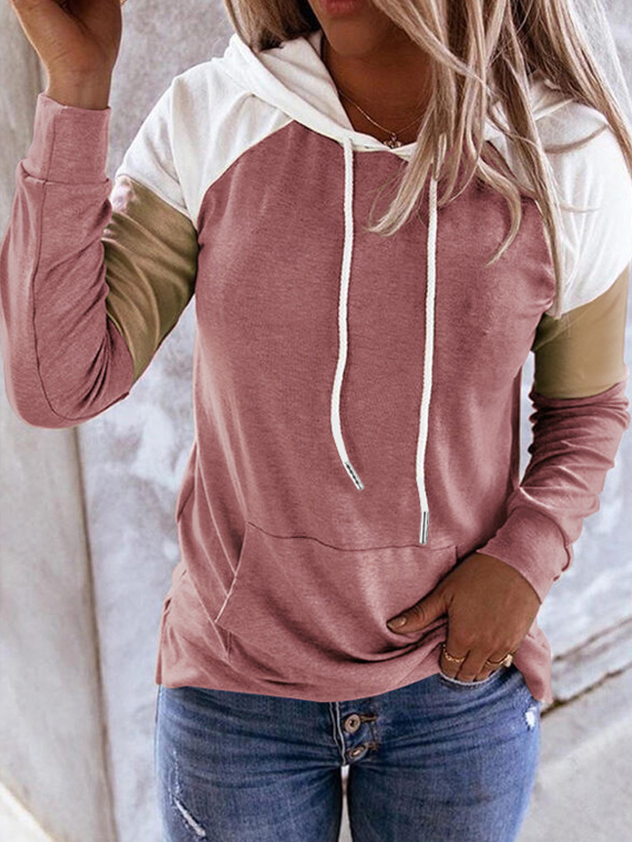 Women's Patch Pullover White Hooded Top Pink