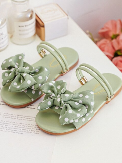 Girls We Love Polka Dots Bow Slides By Liv and Mia - Mint