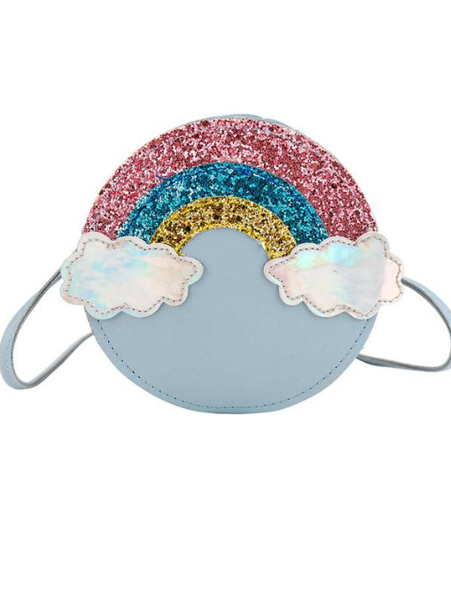 Girls Glitter Rainbow and Cloud Round Crossbody Handbag-light blue
