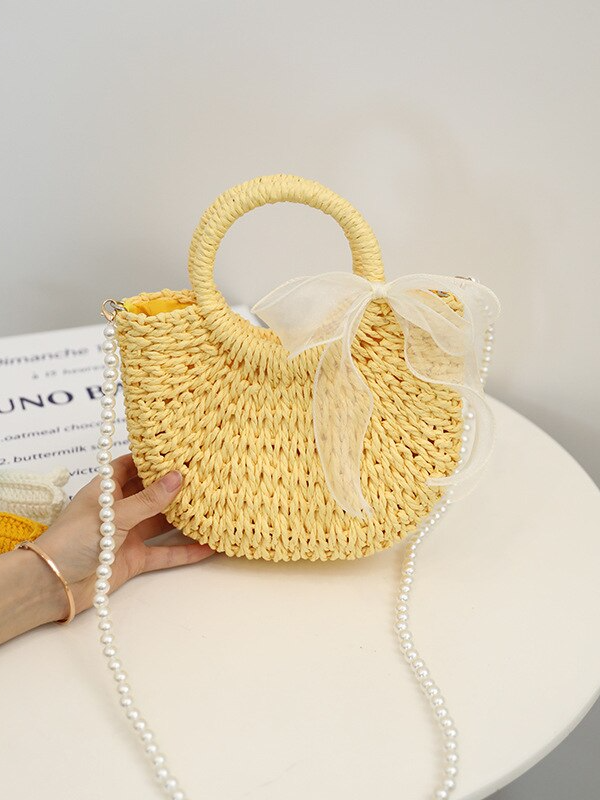 Pastel Dream Round Handle Woven Tote Bag