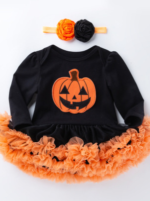 Baby Halloween Pumpkin Tutu Onesie & Headband Set - Mia Belle Girls