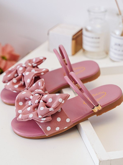 Girls We Love Polka Dots Bow Slides By Liv and Mia - Pink