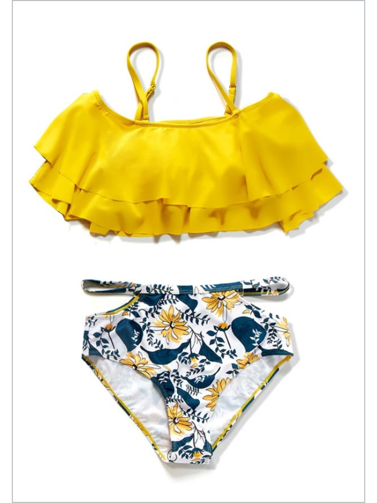 Family Swimsuits | Yellow Floral Tankini & Trunks | Mia Belle Girls