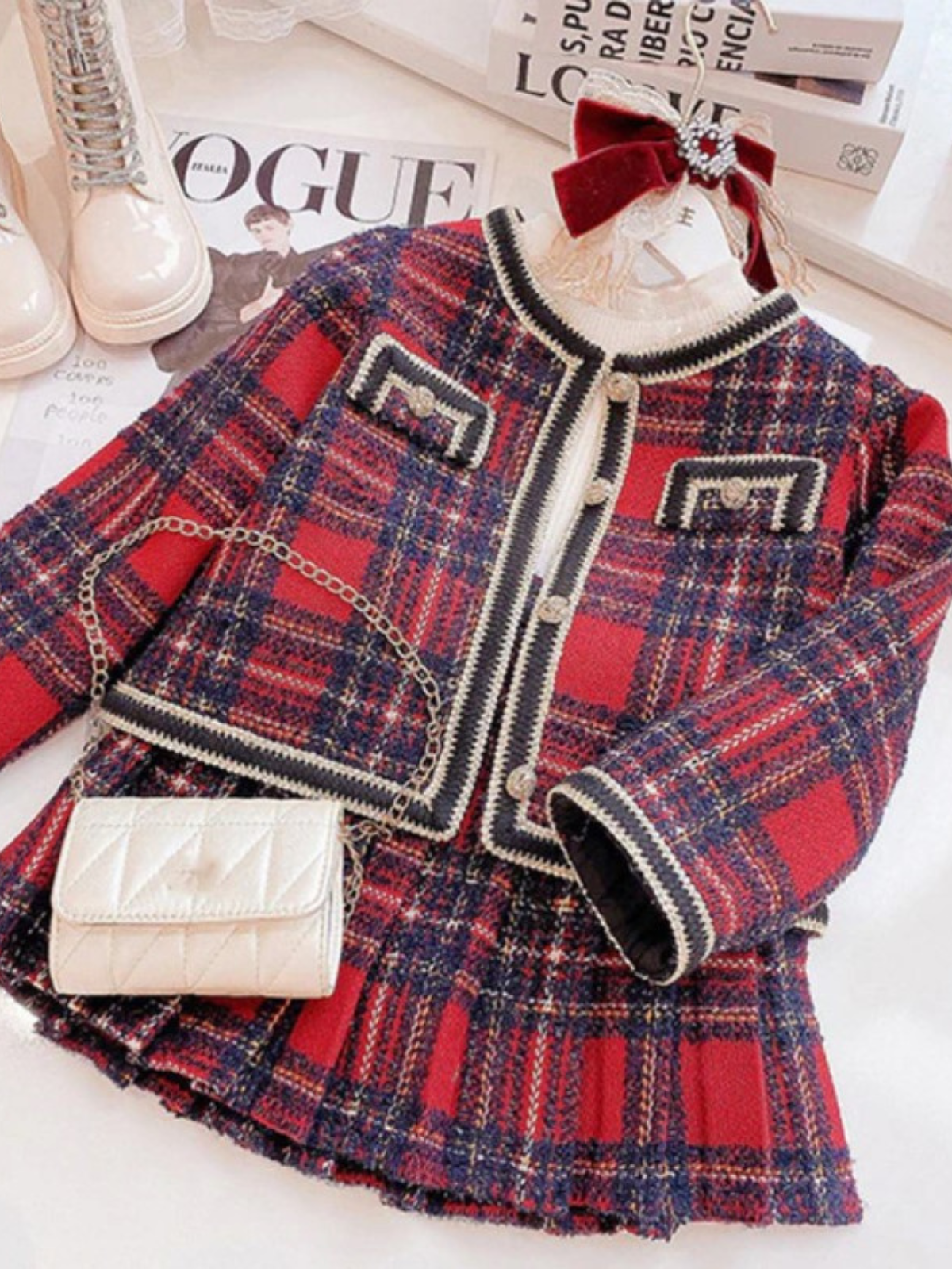 Queen Bee Red Plaid Blazer and Skirt Set