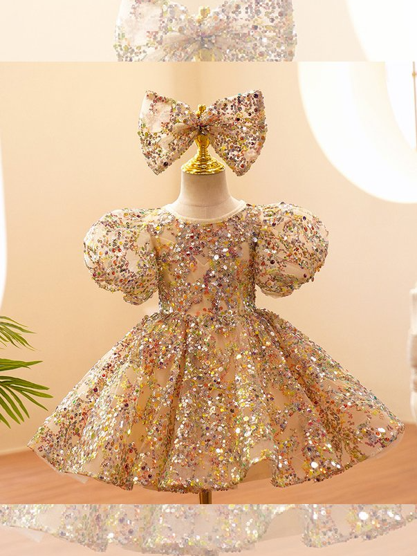 Gold Sequin Mini Dress | Little Girls Formal Dress - Mia Belle Girls