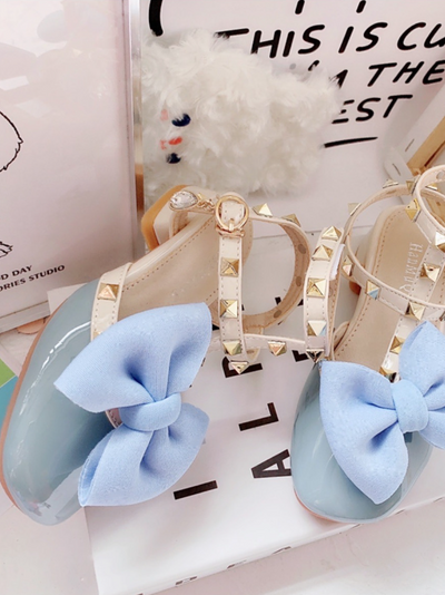 Shoes By Liv & Mia | Blue Bowed Studded Sandals - Mia Belle Girls