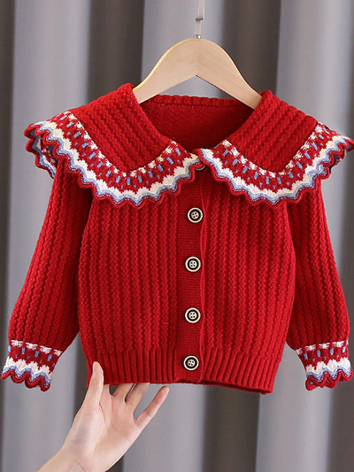 Winter Cardigans | Girls Large Collar Button Down Knit Cardigan