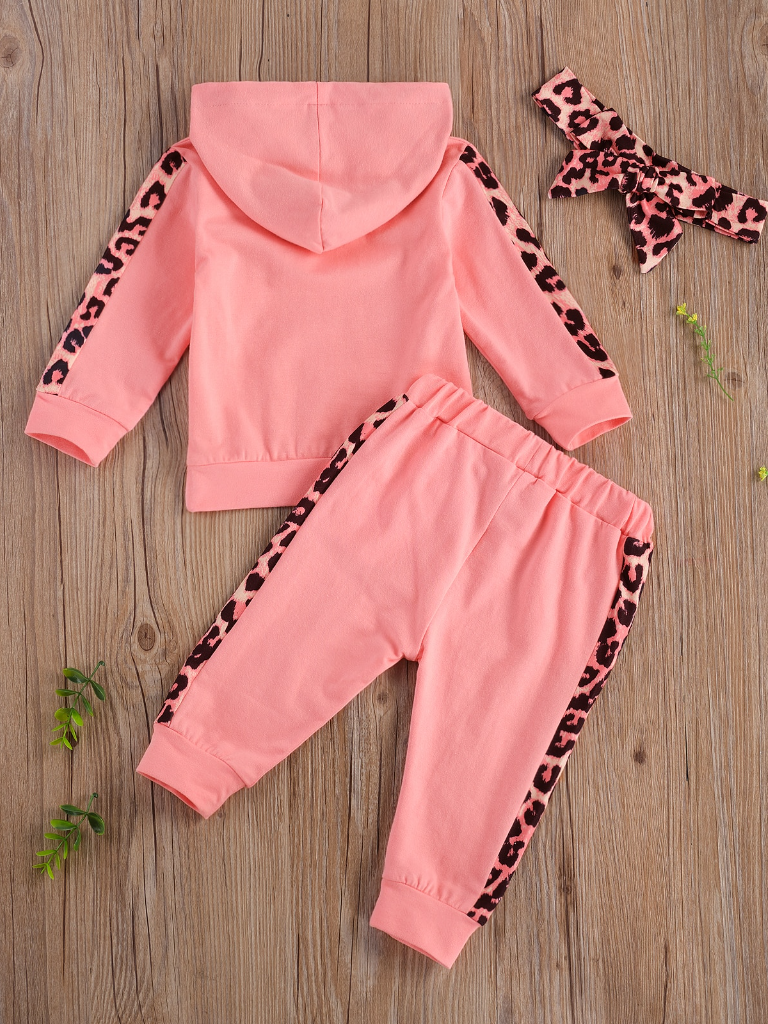 Baby 'Mama's Mini' Hooded Leopard Lined Sweatshirt and Pants Set Pink