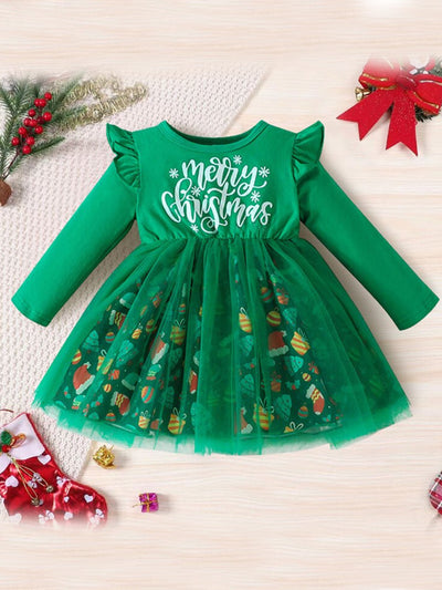 Mia Belle Girls Merry Christmas Tulle Dress | Girls Winter Dresses