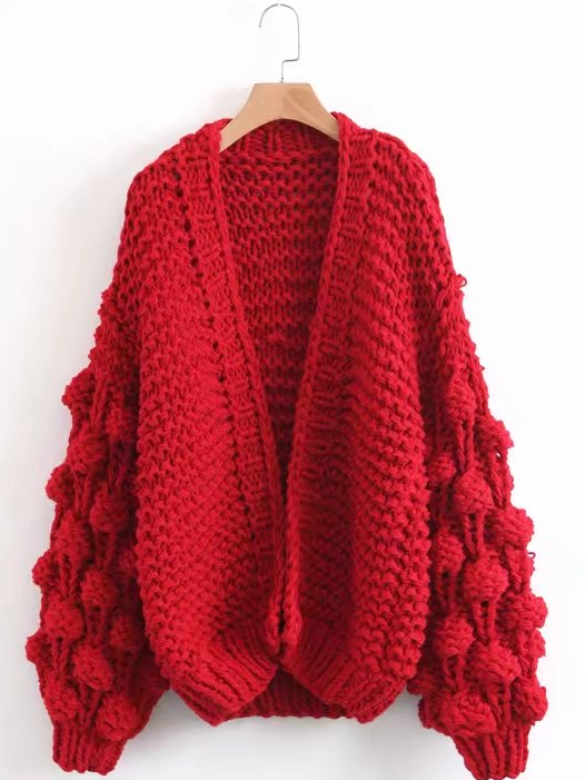 Women's Thick Knit Bell Sleeve Cardigan Red