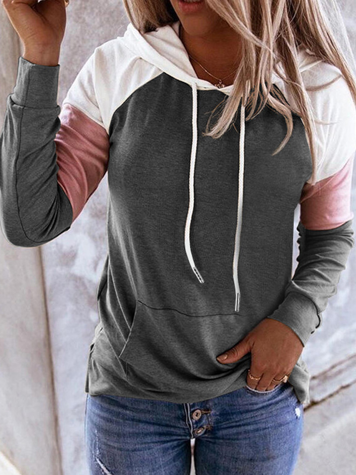 Women's Patch Pullover White Hooded Top Dark Grey