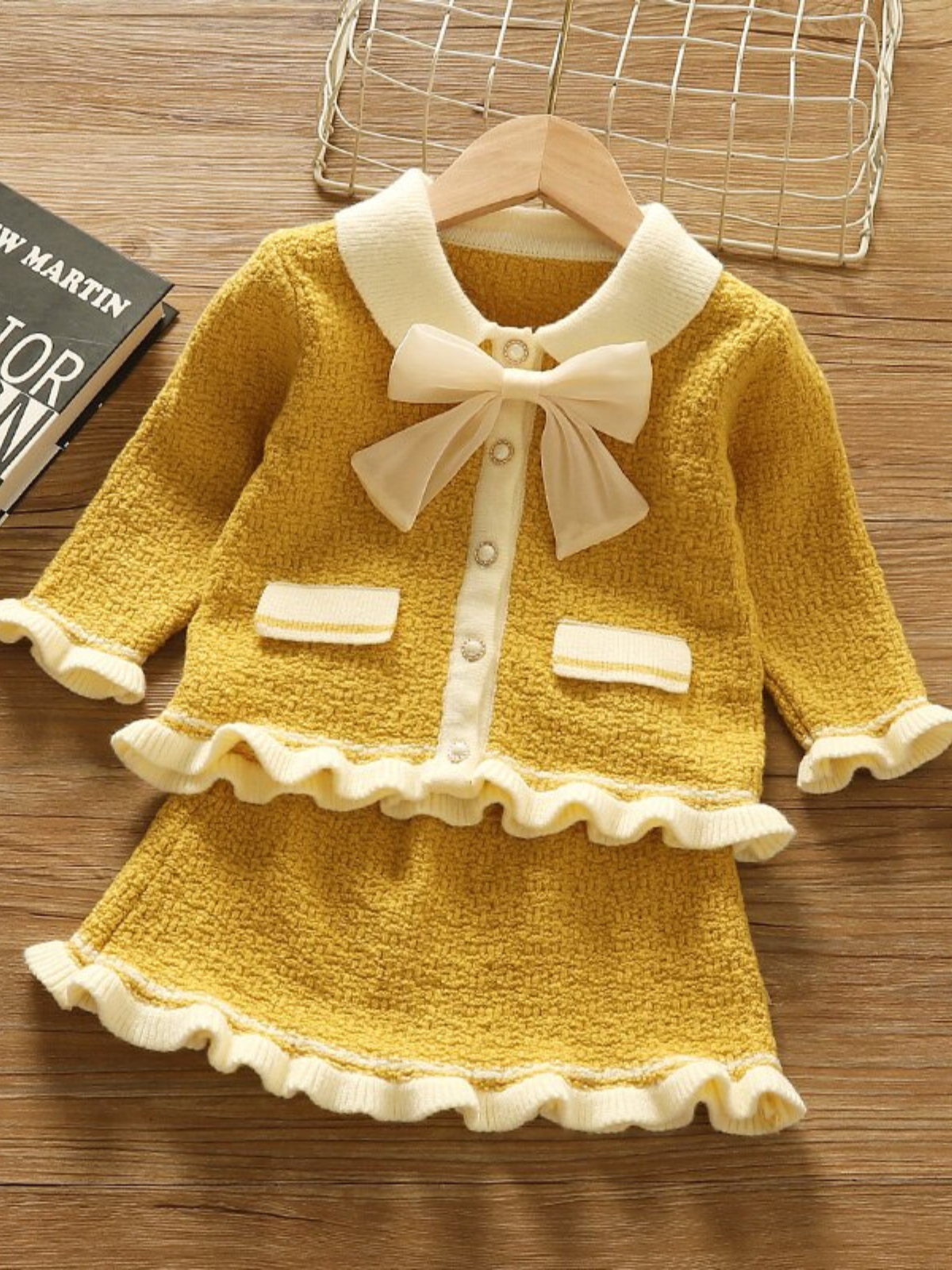 Fashionable Fall Yellow Knit Sweater and Skirt Set